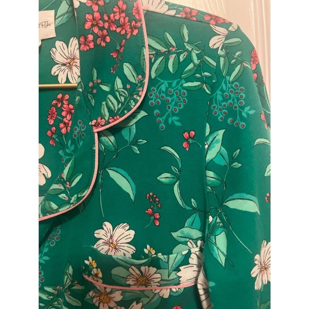 BedHead Pajamas Floral Cotton PJ Set Green Pink Size S - Picture 4 of 9